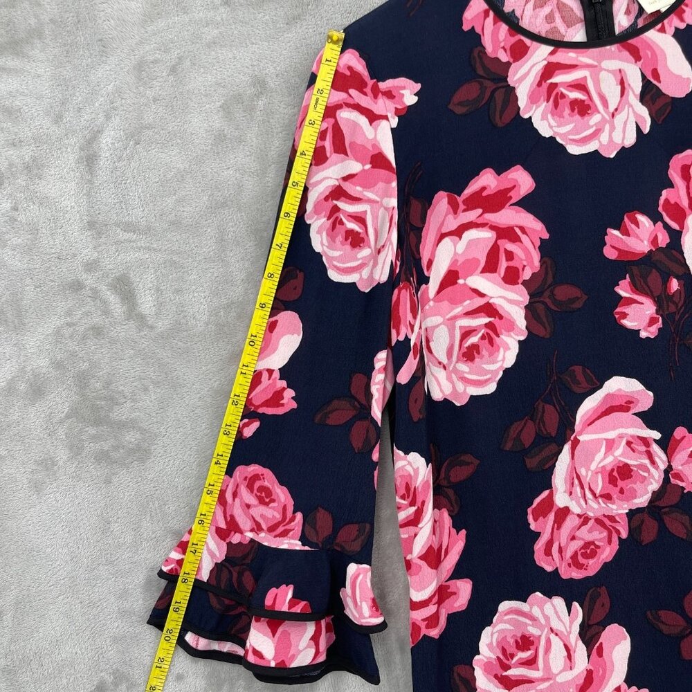 Kate Spade Rosa Dress 3/4 Sleeve Ruffle Tiered Rose Print Shift Dress - Picture 13 of 14